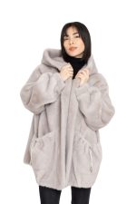 Manteau en effet fourrure à capuche Royal Mocha Gris