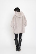 Manteau en effet fourrure à capuche Royal Mocha Gris – Image 4