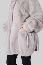 Manteau en effet fourrure à capuche Royal Mocha Gris – Image 6