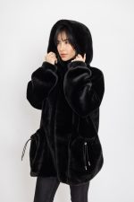 Manteau en effet fourrure à capuche Royal Mocha Noir – Image 2