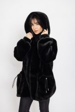 Manteau en effet fourrure à capuche Royal Mocha Noir – Image 3