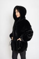 Manteau en effet fourrure à capuche Royal Mocha Noir – Image 4