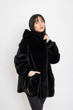 Manteau en effet fourrure à capuche Royal Mocha Noir – Image 6