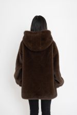 Manteau en effet fourrure à capuche Royal Mocha marron – Image 4
