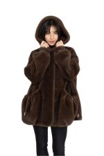 Manteau en effet fourrure à capuche Royal Mocha marron